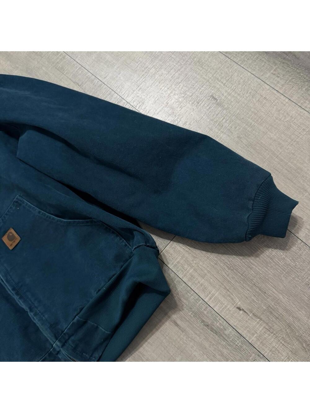 Vintage Rare Carhartt J25 DTL Dark Teal Insulated Full Zip Hooded Work Jacket L - Picture 11 of 11